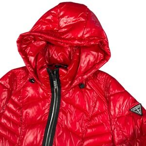 Guess Red Puffer Coat Hooded Quilted Jacket 22SHS2010 Women's Size Medium